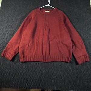 Hand Knit Burgundy Red Crew Neck Long Sleeve Sweater‎ Cozy Chunky Knit Size M